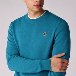 Paul Smith PS Organic Cotton Rainbow Zebra Logo Sweatshirt Mens M Crew Neck Teal